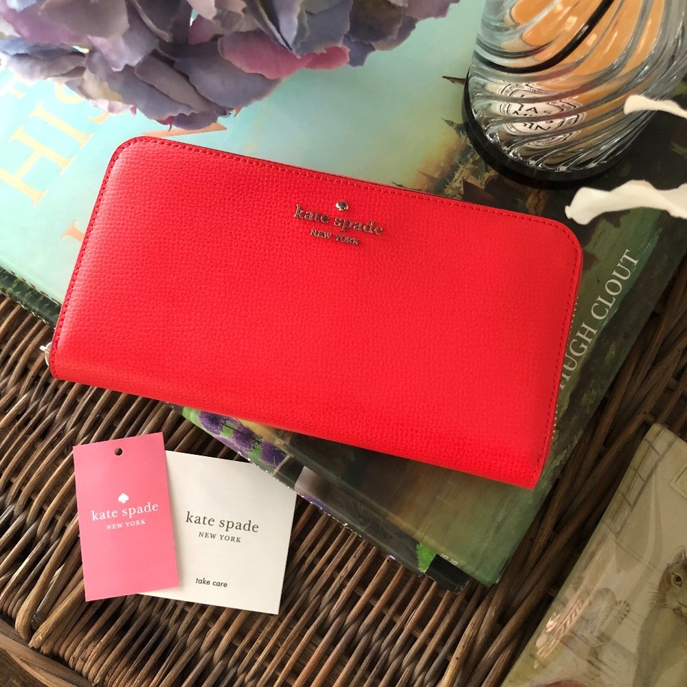 🌷 NEW Kate Spade Leather Frannie Continental Wallet in Geranium